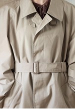 Beige grey long vintage belted trench coat