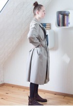 Beige grey long vintage belted trench coat