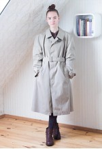 Beige grey long vintage belted trench coat