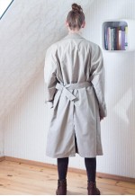 Beige grey long vintage belted trench coat