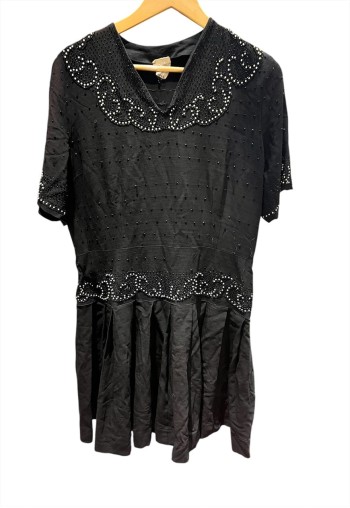 Black beaded heavy pleated skirt dress