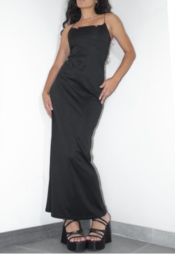 Vintage Bodycon Sexy Black 90s Slip Dress with 3d Flowers