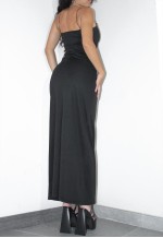 Vintage Bodycon Sexy Black 90s Slip Dress with 3d Flowers