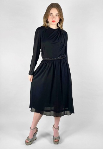 Gold Start Soiree Vintage Black Long Sleeve Midi Dress