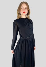 Gold Start Soiree Vintage Black Long Sleeve Midi Dress