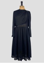 Gold Start Soiree Vintage Black Long Sleeve Midi Dress