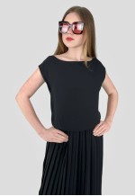 80's Vintage Sleeveless Black Pleated Ladies Midi Dress