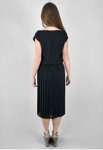 80's Vintage Sleeveless Black Pleated Ladies Midi Dress