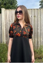 70's Vintage Black Short Sleeve Floral Maxi Dress