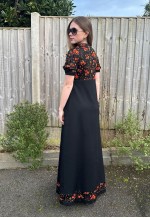 70's Vintage Black Short Sleeve Floral Maxi Dress