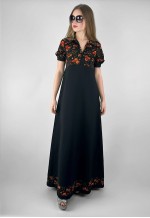 70's Vintage Black Short Sleeve Floral Maxi Dress