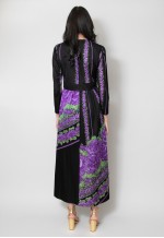 70's Vintage Black Purple Floral Midi Dress