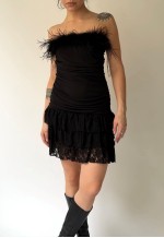 Vintage Black Lace Feather Dress