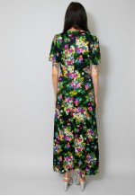 70's Vintage Black Maxi Dress Floral Print Size Small