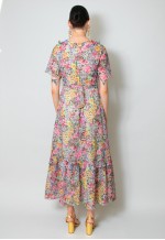 70's Vintage Midi Dress Floral Ruffle Fluted Sleeve