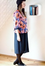 Orange floral and black peplum vintage dress