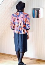 Orange floral and black peplum vintage dress