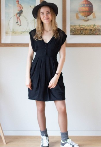Black little belted chiffon dress