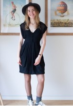 Black little belted chiffon dress