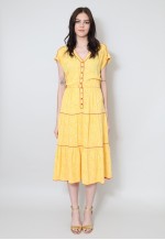 70's Vintage Elkont Yellow Boho Prairie Folk Midi Dress