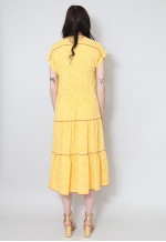 70's Vintage Elkont Yellow Boho Prairie Folk Midi Dress