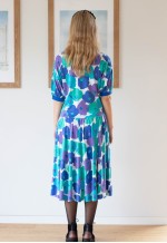 Bright blue green floral midi cotton dress