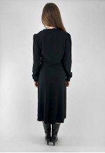 40's Vintage Antique Black Crepe Long Sleeve Midi Dress