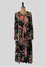 Vintage 70's Slinky Black Floral Smock Midi Dress