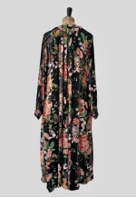 Vintage 70's Slinky Black Floral Smock Midi Dress