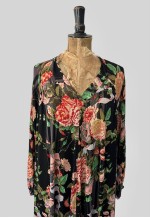 Vintage 70's Slinky Black Floral Smock Midi Dress