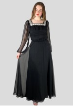 70's Vintage MKA Black Bell Sleeve Silver Lurex Maxi Dress