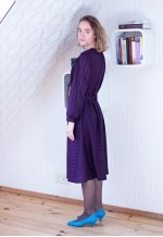 Purple striped long sleeve belted vintage dress