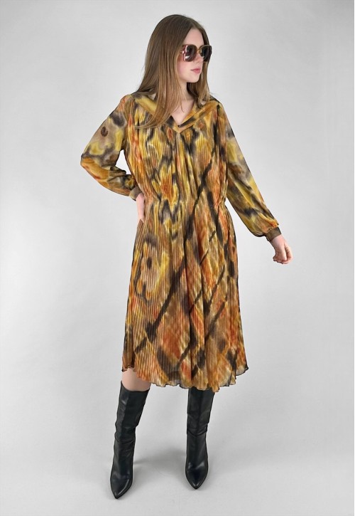 Prince Carmino Vintage 70's Long Sleeve Yellow Brown Dress