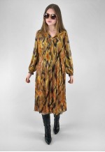 Prince Carmino Vintage 70's Long Sleeve Yellow Brown Dress