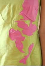 Bright green dress with pink applications