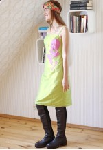 Bright green dress with pink applications