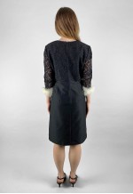 60's Black Lace Vintage Dress White Feather Details