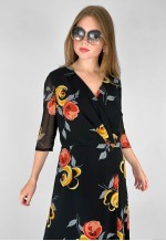 Vintage 70's Gerber Modell Black Floral Ladies Midi Dress