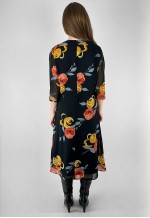Vintage 70's Gerber Modell Black Floral Ladies Midi Dress