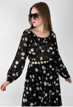 70's Ladies Vintage Black and White Floral Printed Dress