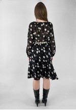 70's Ladies Vintage Black and White Floral Printed Dress