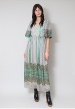 70's Veronica White Polka Dot Floral Green Midi Dress