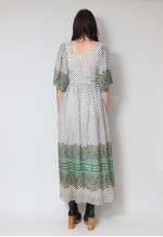 70's Veronica White Polka Dot Floral Green Midi Dress