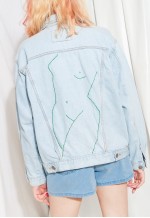 Reworked Vintage Denim Jacket 90s Feminist Embroidery Coat