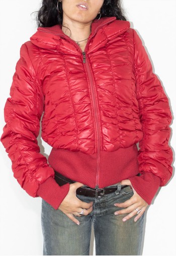 Y2k Vintage Double Zip Red Quilted Puffer Jacket