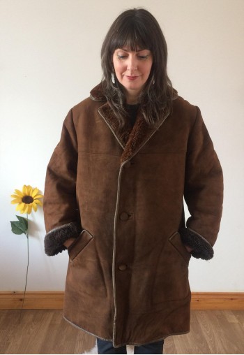 Vintage 70s Chocolate Brown Sheepskin Coat Jacket