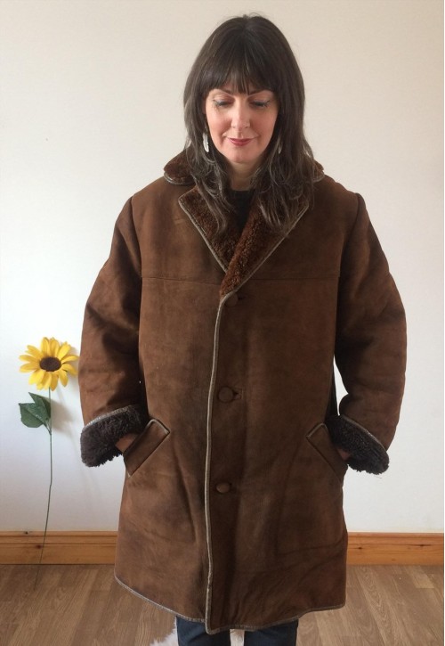 Vintage 70s Chocolate Brown Sheepskin Coat Jacket