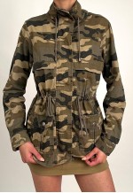 00s Khaki Green Military Camo Cargo Jacket Drawstring Waist