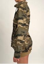 00s Khaki Green Military Camo Cargo Jacket Drawstring Waist