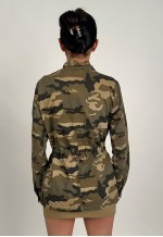00s Khaki Green Military Camo Cargo Jacket Drawstring Waist
